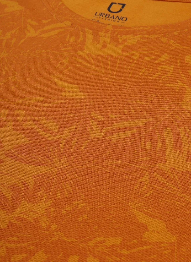 Urbano Fashion  Urbano Fashion Men's Yellow Printed Full Sleeve Slim Fit Cotton T-Shirt for Men | Best Price UAE