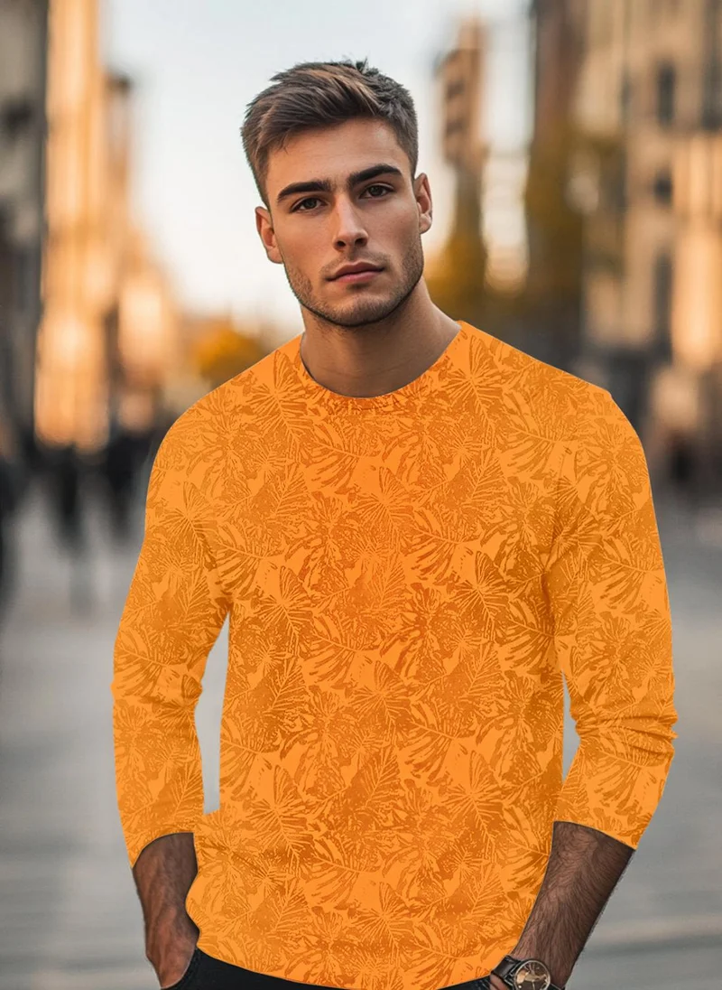 Urbano Fashion  Urbano Fashion Men's Yellow Printed Full Sleeve Slim Fit Cotton T-Shirt for Men | Best Price UAE