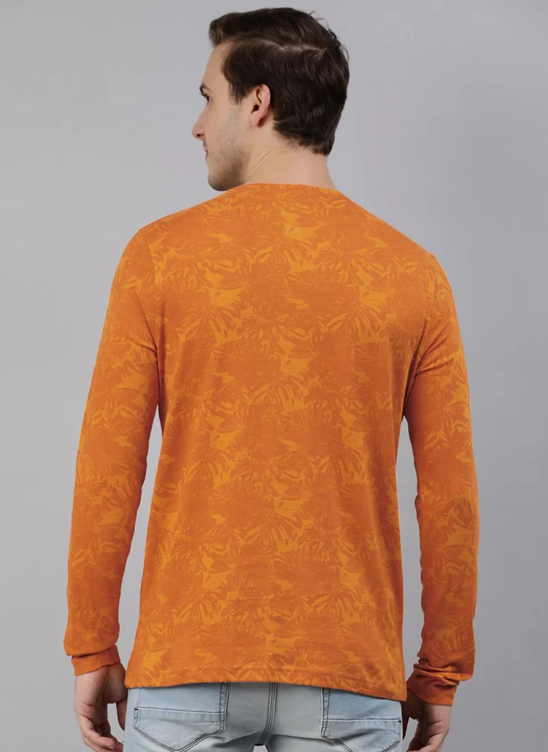 Urbano Fashion  Urbano Fashion Men's Yellow Printed Full Sleeve Slim Fit Cotton T-Shirt for Men | Best Price UAE