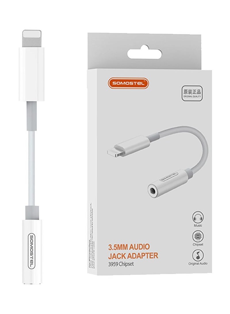 SOMOSTEL Lightning To 3.5 mm Headphone Jack Adapter White - Image 1