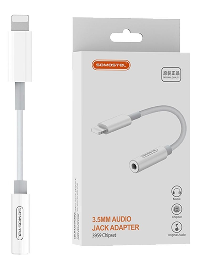 SOMOSTEL Lightning To 3.5 mm Headphone Jack Adapter White - Image 2