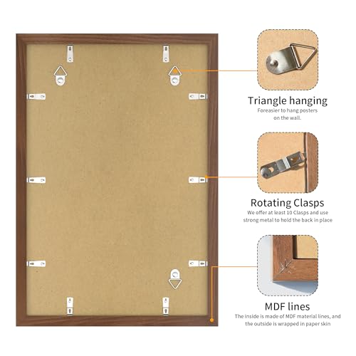 YESKAY 12x18 Picture Frame 3 Pack - Brown Poster Frame Display Pictures 11x17 with Mat or 12 x 18 Without Mat for Wall Hanging Horizontal and Vertical - Image 4