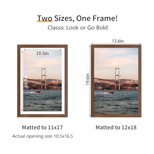 YESKAY 12x18 Picture Frame 3 Pack - Brown Poster Frame Display Pictures 11x17 with Mat or 12 x 18 Without Mat for Wall Hanging Horizontal and Vertical - Image 2