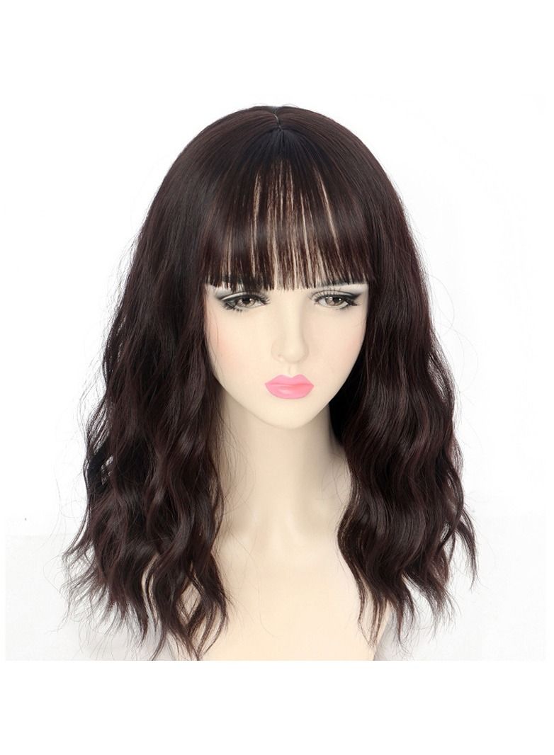 Estelle Estelle Short Wavy Black Wig with Bangs, Middle Length Bob Wigs for Women, Synthetic Natural Looking Heat Resistant Fiber Wigs  - Image 3