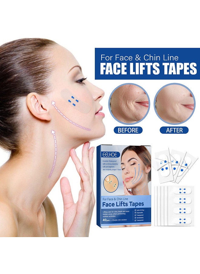 EELHOE 40PCS V Face Invisible Tape Face Lifting Firming Adhevise Tape Skin-friendly Soft Elastic Waterproof Lasting Lifting Patch
