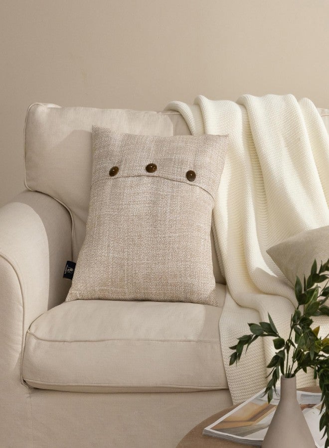 Phantoscope Farmhouse Throw Pillow Covers Triple Button Vintage Linen Decorative Pillow Cases for Couch Bed and Chair Beige, 18 x 18 inches 45 x 45 cm, Pack of 2 - Image 5