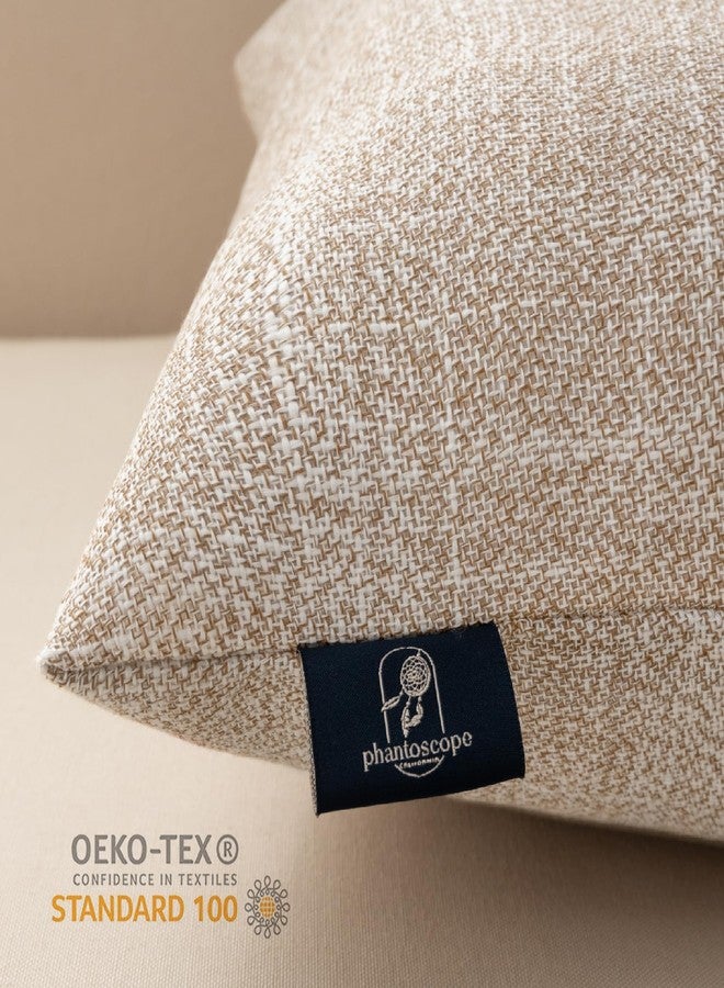 Phantoscope Farmhouse Throw Pillow Covers Triple Button Vintage Linen Decorative Pillow Cases for Couch Bed and Chair Beige, 18 x 18 inches 45 x 45 cm, Pack of 2 - Image 3