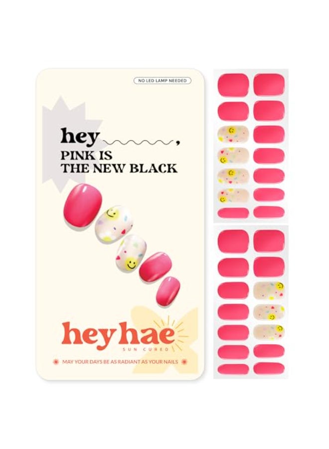 Heyhae Semi Cured Gel Nail Strips No LED Lamp Needed Spring Marble Pink Easy Apply RemoveSalon Quality Includes 28 Strips 1 Prep Pads Nail File Wooden stick Hey Pink is the New Black - Image 1