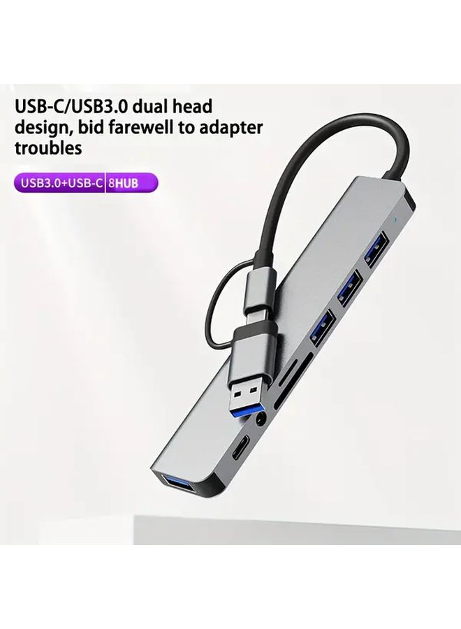 8 In 1 USB Hub Docking Station With SD TF Card Reader And Audio Jack USB Powered 4 Port External Expansion Dock USB C Powershare Compatible For Smartphones Tablets Laptops Plug And Play Multi Device Hub No External Adapter Needed - Image 5