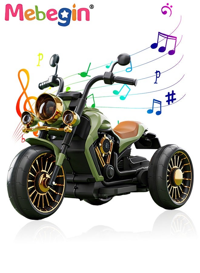 MEBEGIN Electric Motorcycle for Kids, 3-Wheel Motorbike with High-capacity Battery and Ergonomic Seat, Safe Ride-on Toy with Light and Music, Hard to Roll Over, Fun Outdoor Toy, Ideal Gift for Kids - Image 1