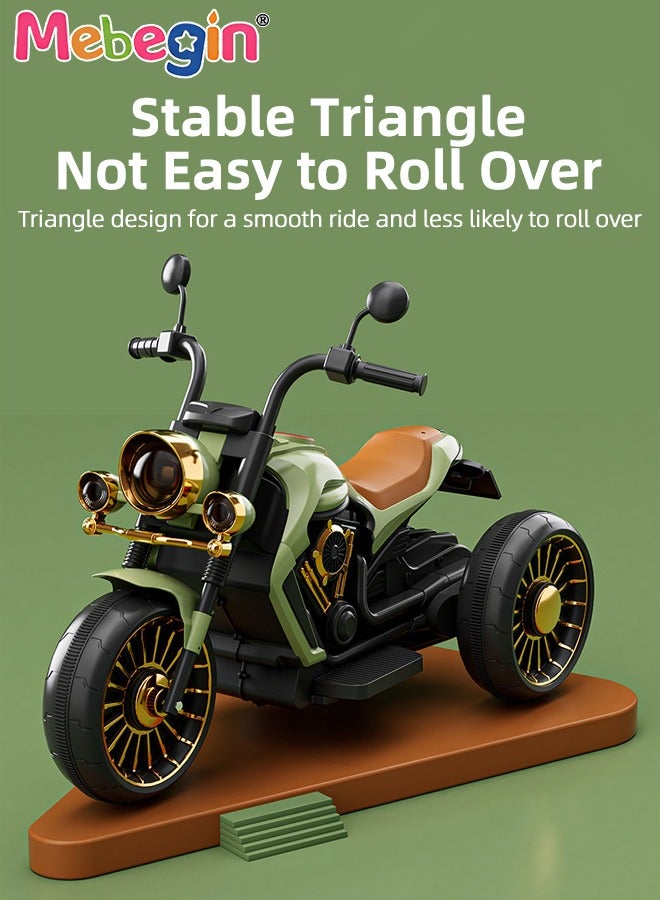 MEBEGIN Electric Motorcycle for Kids, 3-Wheel Motorbike with High-capacity Battery and Ergonomic Seat, Safe Ride-on Toy with Light and Music, Hard to Roll Over, Fun Outdoor Toy, Ideal Gift for Kids - Image 3