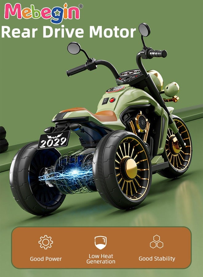 MEBEGIN Electric Motorcycle for Kids, 3-Wheel Motorbike with High-capacity Battery and Ergonomic Seat, Safe Ride-on Toy with Light and Music, Hard to Roll Over, Fun Outdoor Toy, Ideal Gift for Kids - Image 4