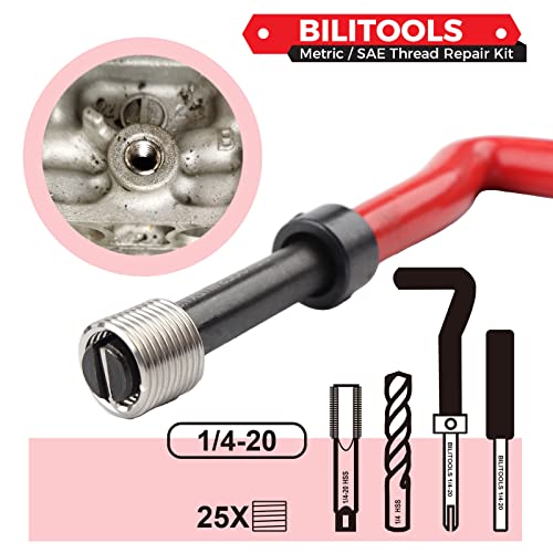BILITOOLS طقم إصلاح الخيوط BILITOOLS 1/4-20 بوصة، طقم إصلاح هليكويل حفر HSS SAE - Image 3