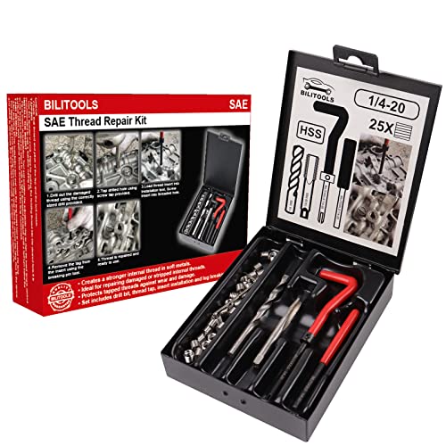 BILITOOLS طقم إصلاح الخيوط BILITOOLS 1/4-20 بوصة، طقم إصلاح هليكويل حفر HSS SAE - Image 1