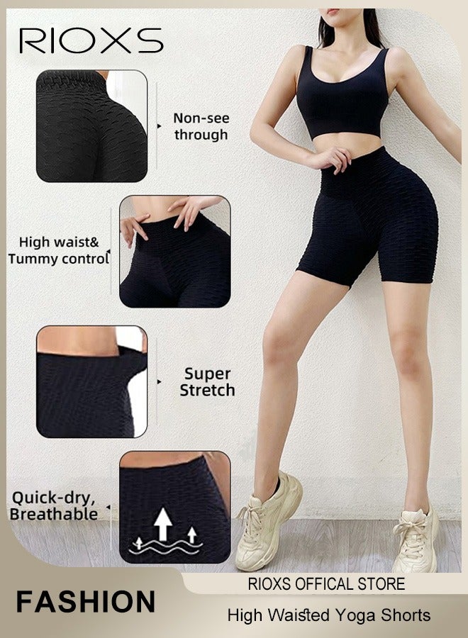 RIOXS Women's Shorts,High Waisted Tummy Control Shorts,Soft Comfy Short Leggings For Women,Ladies Stretch Training Short Pants For Yoga Athletic Workout Training,Biker Under Shorts  - Image 2