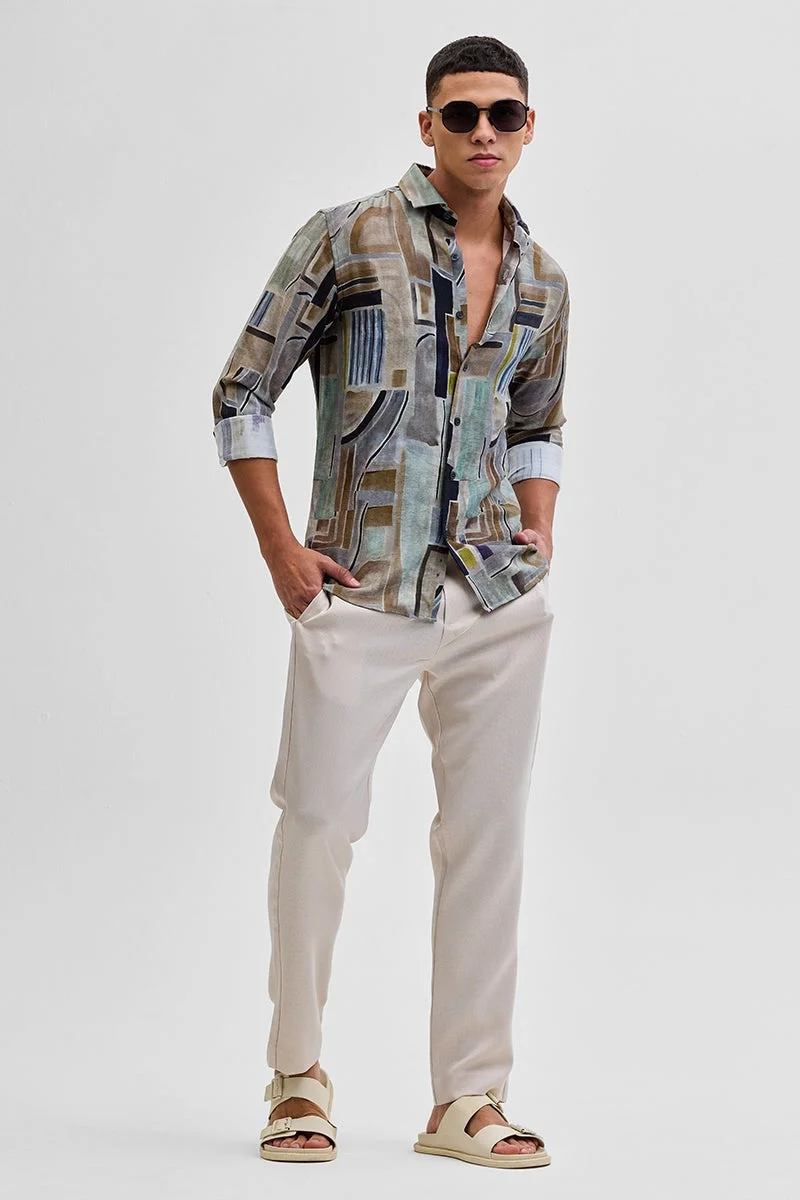 SNITCH Brown Textured Abstract Shirt