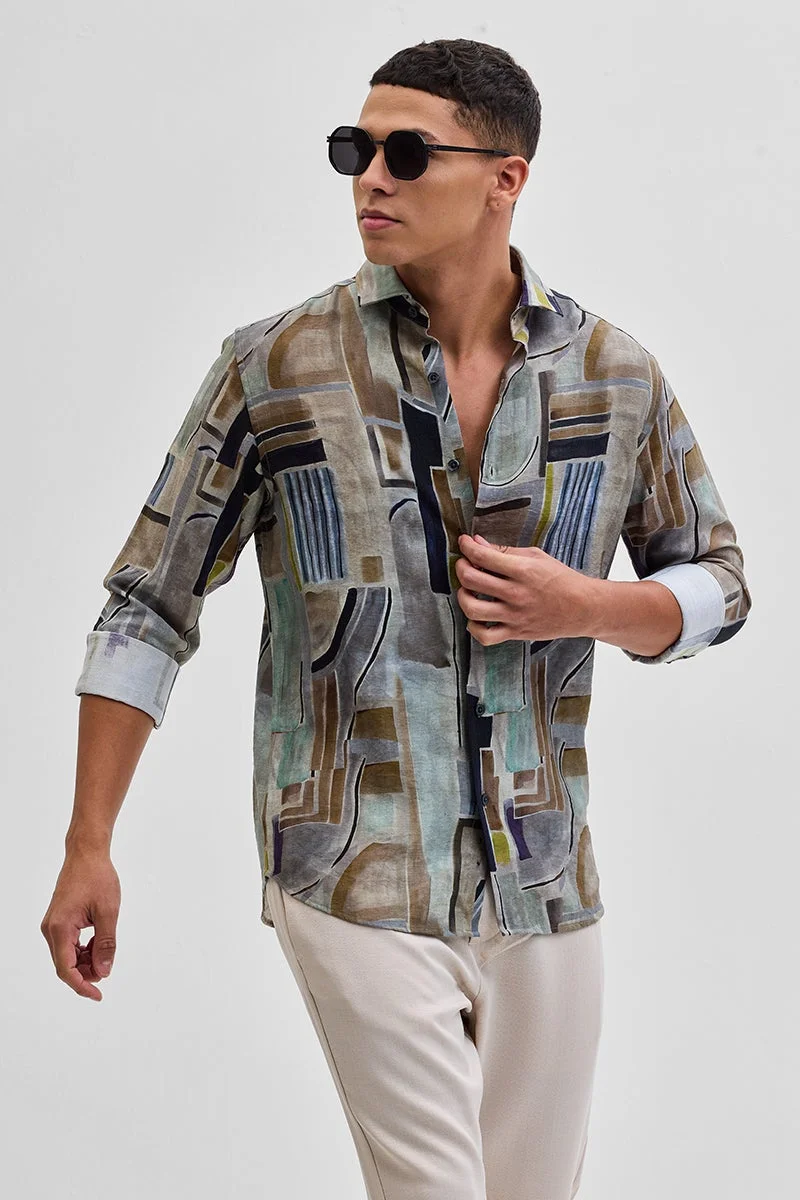 سنيتش قميص بني بنقوش مجردة