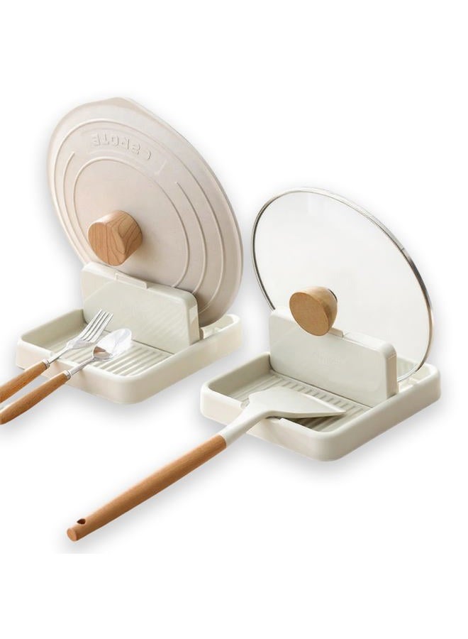 GZLT 2 Pack Spoon Rest For Stove Top，Pot Lid Holder for Kitchen Counter，Drip-Free While Cooking or Eating, Perfect for Placing Spoons，Spoon Holder, Spatula Holder, Utensils, Ladle, Tongs (Beige) - Image 1