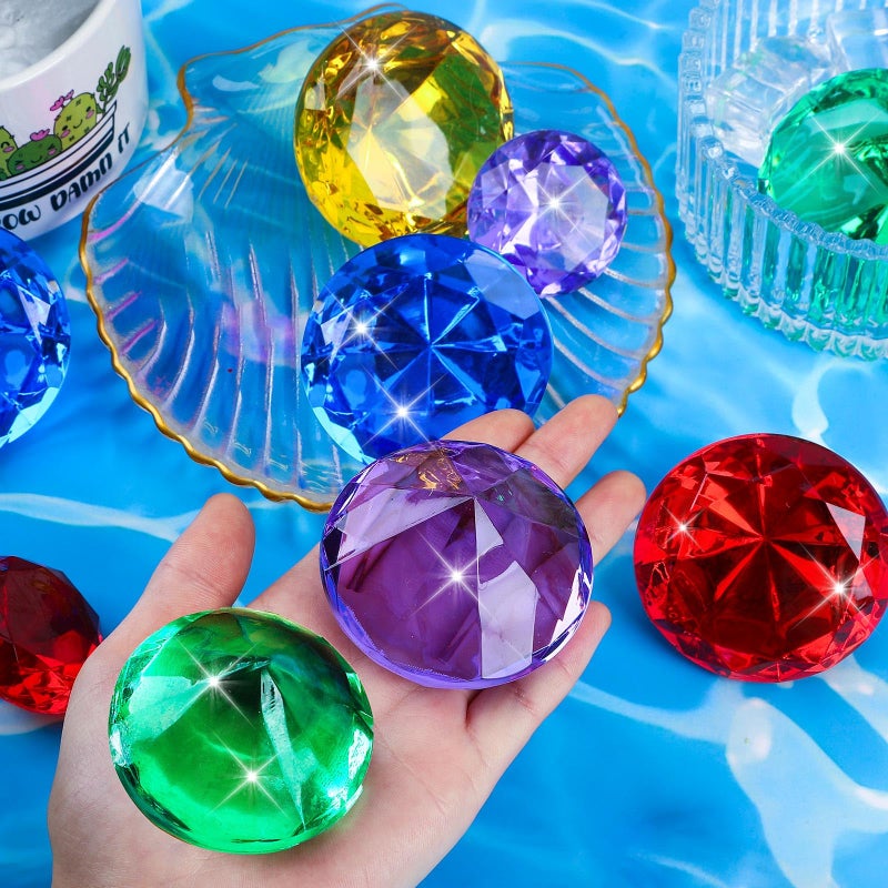 MARFOREVER Extra Large Diving Gem Pool Toys, 60MM Extra Big Diamond Colorful Pirate Treasure Diving Gems Huge Acrylic Diamond Pool Gems Set for Summer Swimming Party Favors Boys Girls Training Gifts - Image 2