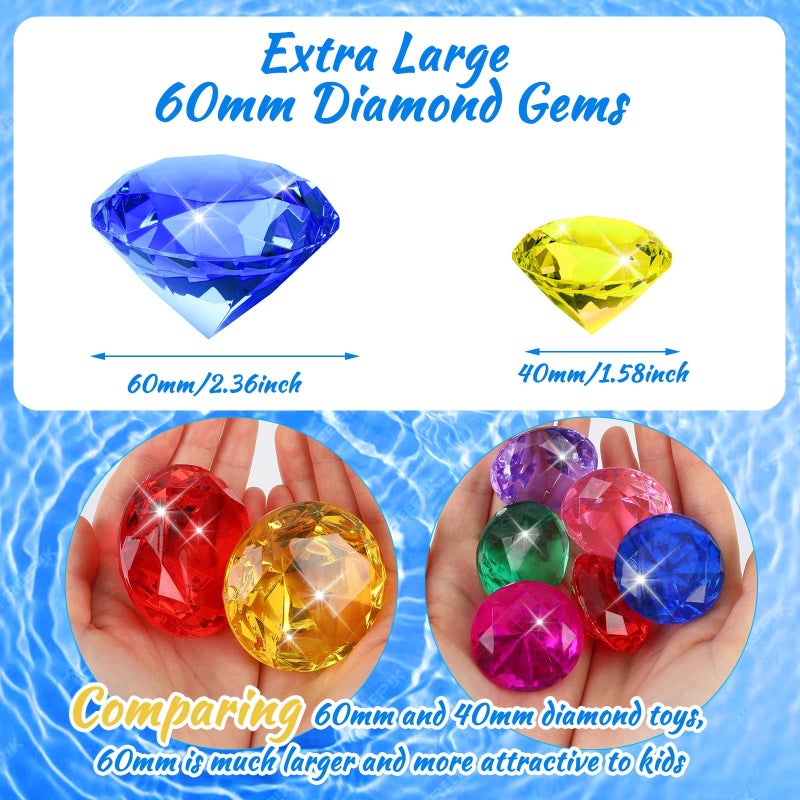 MARFOREVER Extra Large Diving Gem Pool Toys, 60MM Extra Big Diamond Colorful Pirate Treasure Diving Gems Huge Acrylic Diamond Pool Gems Set for Summer Swimming Party Favors Boys Girls Training Gifts - Image 4