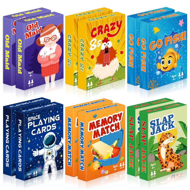 Timenued Kids Card Games12 DecksGo Fish Old Maid Crazy Eights Memory Match Slap Jack Space Playing Cards Family Game Night Classic Table Games Stocking Stuffers for Kids Toddlers - Image 3