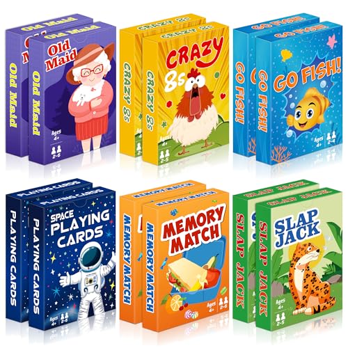 Timenued Kids Card Games12 DecksGo Fish Old Maid Crazy Eights Memory Match Slap Jack Space Playing Cards Family Game Night Classic Table Games Stocking Stuffers for Kids Toddlers - Image 1