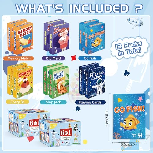 Timenued Kids Card Games12 DecksGo Fish Old Maid Crazy Eights Memory Match Slap Jack Space Playing Cards Family Game Night Classic Table Games Stocking Stuffers for Kids Toddlers - Image 5