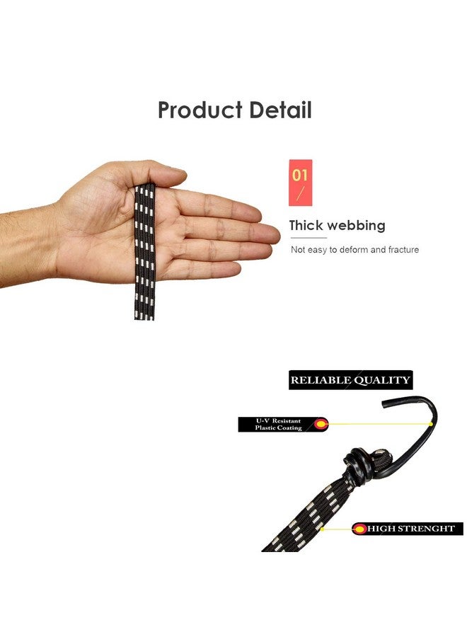 Aqbah High Strength Elastic Flat Bungee/Shock Cord Cables, Luggage Tying Rope with Hooks, 4FT up to 8FT Expandale Multi Color Set of 6 - Image 4