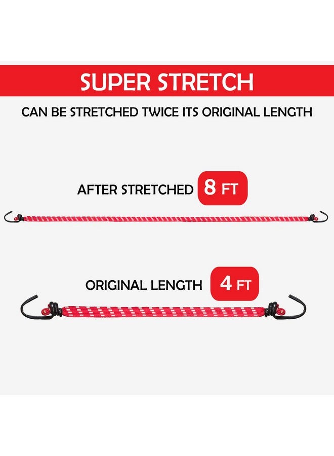 Aqbah High Strength Elastic Flat Bungee/Shock Cord Cables, Luggage Tying Rope with Hooks, 4FT up to 8FT Expandale Multi Color Set of 6 - Image 3