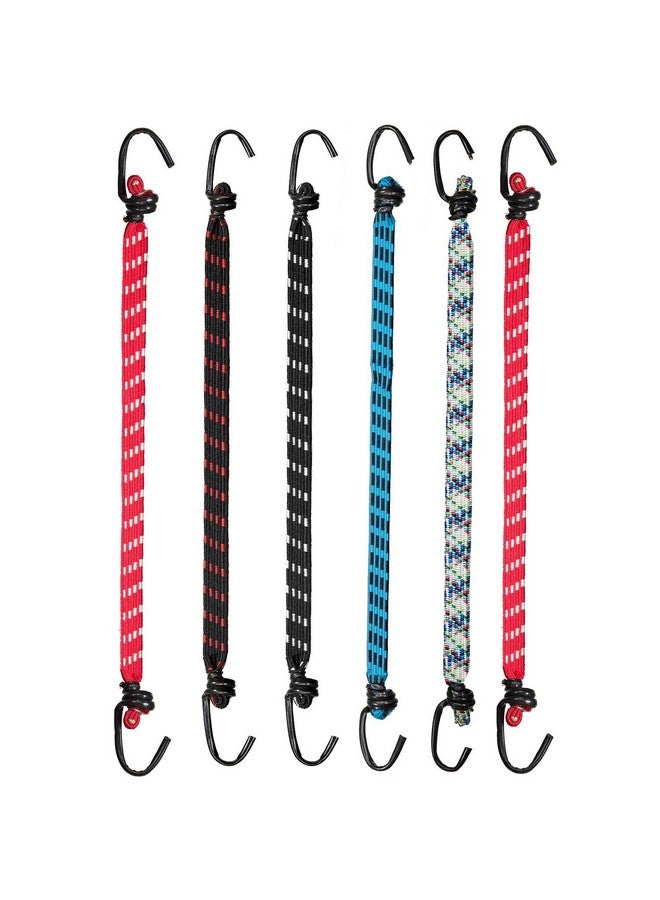 Aqbah High Strength Elastic Flat Bungee/Shock Cord Cables, Luggage Tying Rope with Hooks, 4FT up to 8FT Expandale Multi Color Set of 6 - Image 2