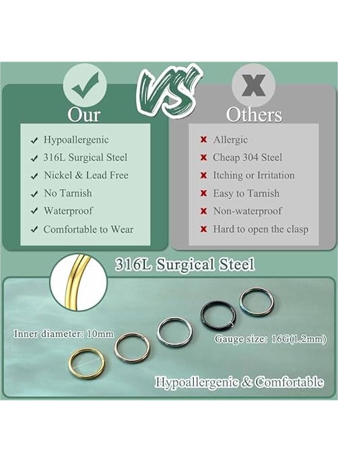 5Pcs 316L Surgical Steel Septum Rings Nose Rings Hoop 16G 18G 20G Hinged Clicker Hoop Nose Rings for Women Men Cartilage Hoop Earring Lip Helix Rook Tragus Conch Septum Nose Piercing Jewelry - Image 3