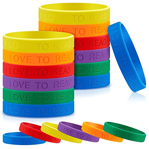 Jutom 60 Pcs I Love to Read Silicone Bracelets Colorful Motivational Wristbands for Kids Classroom Reading Rewards Prizes Library Supplies Festive Reading Incentive Bulk Pack - Image 1