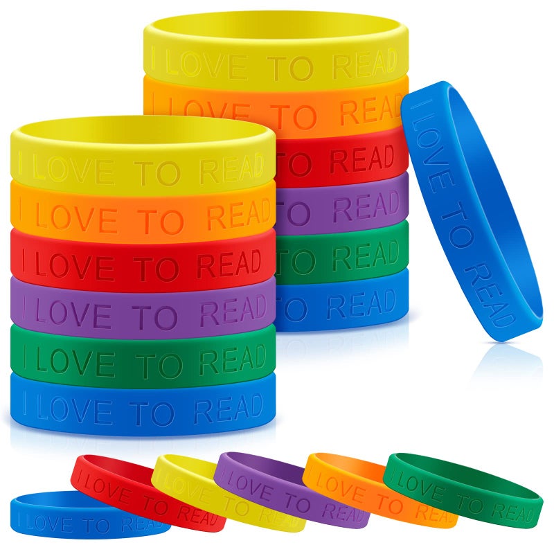 Jutom 60 Pcs I Love to Read Silicone Bracelets Colorful Motivational Wristbands for Kids Classroom Reading Rewards Prizes Library Supplies Festive Reading Incentive Bulk Pack - Image 2