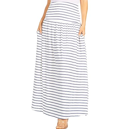 Simlu Denim Stripe Skirts for Women Ankle Length Skirt Casual Long Skirt High Waisted Maxi Skirt Reg and Plus Size Skirt Long Skirt (Size Small, Denim Stripe) - Image 1