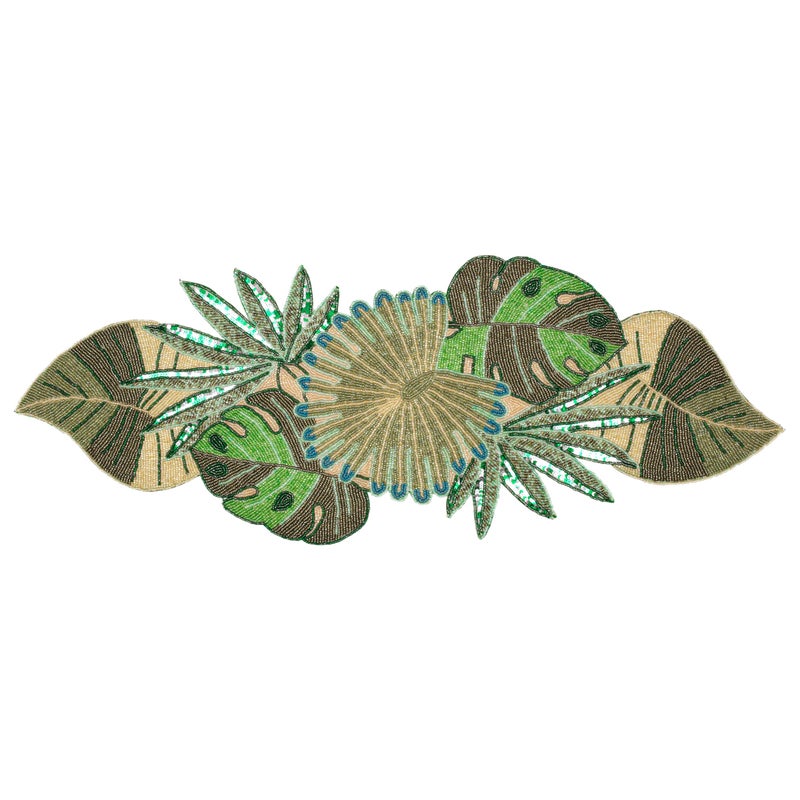 Light & Pro Lightnpro Beaded Table Runner 13x36 Inch - Handmade Decorative Green Leaves Pattern with Glitz Embroidery - Elegant Table Decor for Weddings, Holidays, Parties, Gifts & Everyday Dining Centerpieces - Image 3
