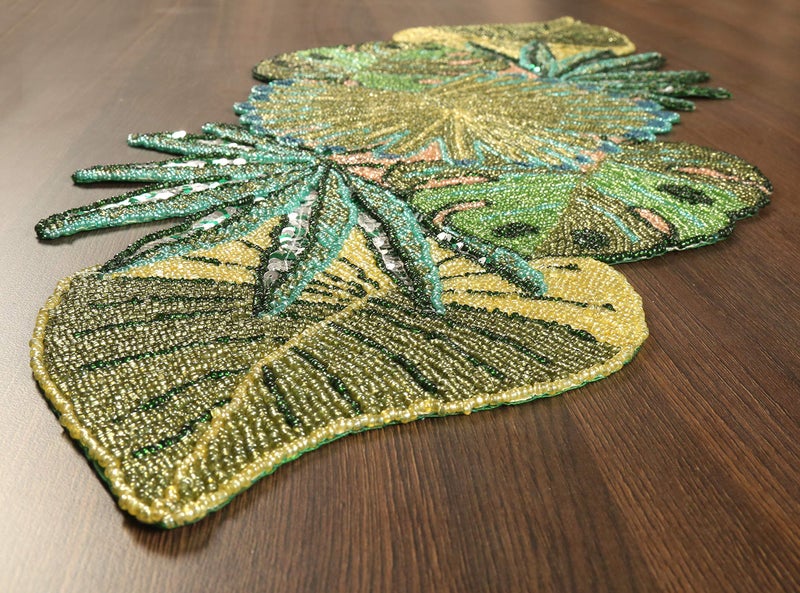 Light & Pro Lightnpro Beaded Table Runner 13x36 Inch - Handmade Decorative Green Leaves Pattern with Glitz Embroidery - Elegant Table Decor for Weddings, Holidays, Parties, Gifts & Everyday Dining Centerpieces - Image 5