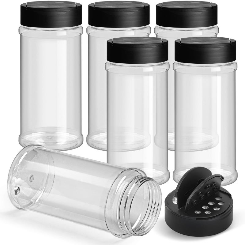 TUZAZO 16 Oz Spice Bottles Plastic Seasoning Containers 6 PACK Large Plastic Spice Jars with Shaker Lids Empty for Spice Herbs Powders Glitters BPA Free Wide Mouth Dual Flip Tops - Image 2