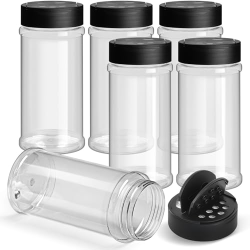 TUZAZO 16 Oz Spice Bottles Plastic Seasoning Containers 6 PACK Large Plastic Spice Jars with Shaker Lids Empty for Spice Herbs Powders Glitters BPA Free Wide Mouth Dual Flip Tops - Image 1