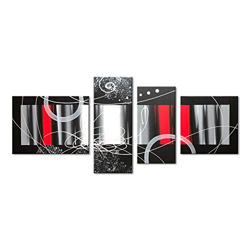 supercooldecor 100% Hand-painted Wood Framed Red Back Clouds Home Decoration Modern Abstract Oil Painting on Canvas 4pcs/set Mixorde - Image 1