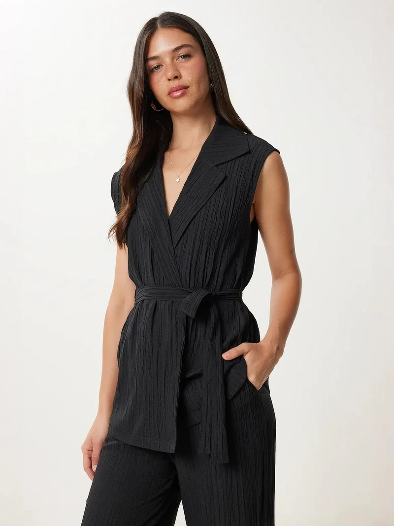 Happiness İstanbul ISTANBUL High Waist Two-Piece Set with Shirt Collar and Wide Leg Pants