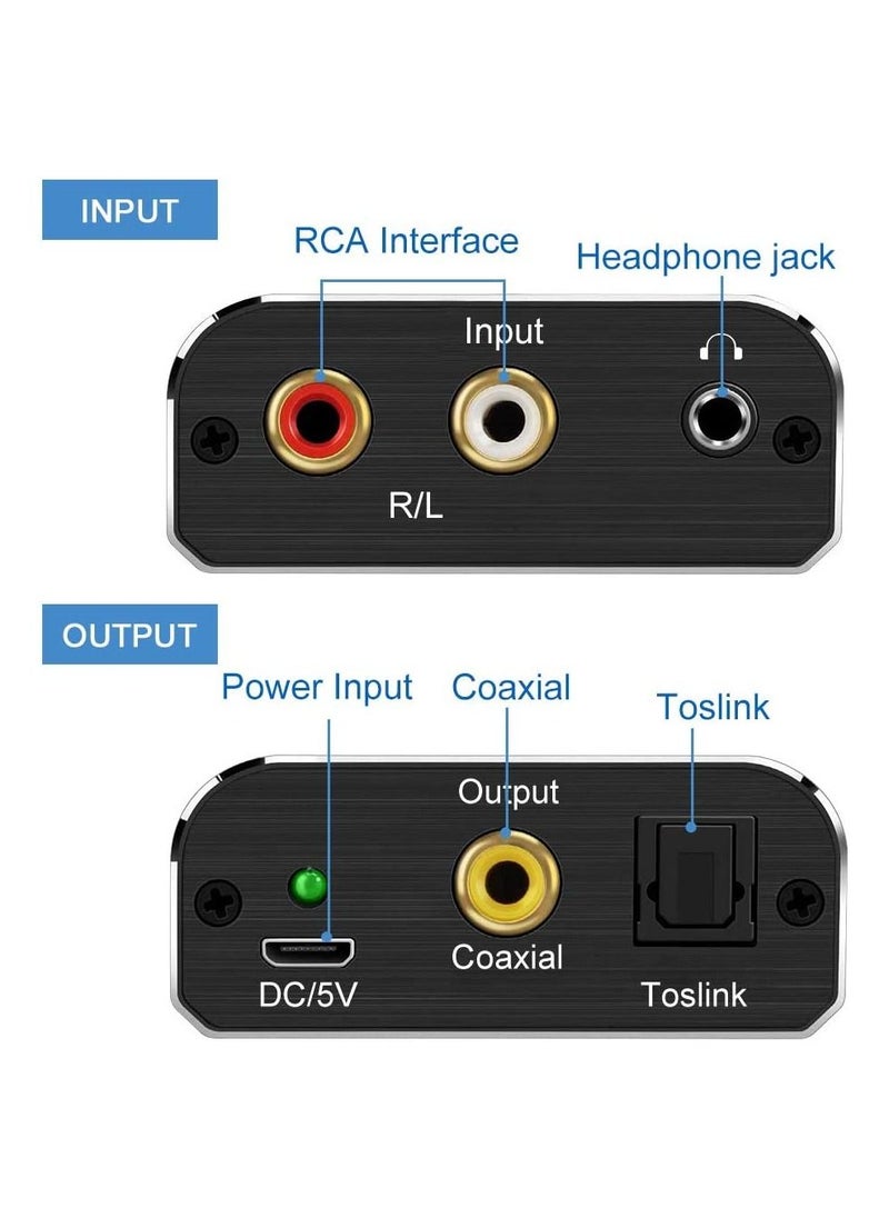 AMANKA - AMANKA Analogue to Digital Audio Converter with Optical Cable - Analogue to Digital Converter RCA RCA + 3.5 mm Audio Jack to Toslink / SPDIF Coaxial Audio Adapter for TV DVD Blu-Ray PS3 Xbox - Alumini - Image 1