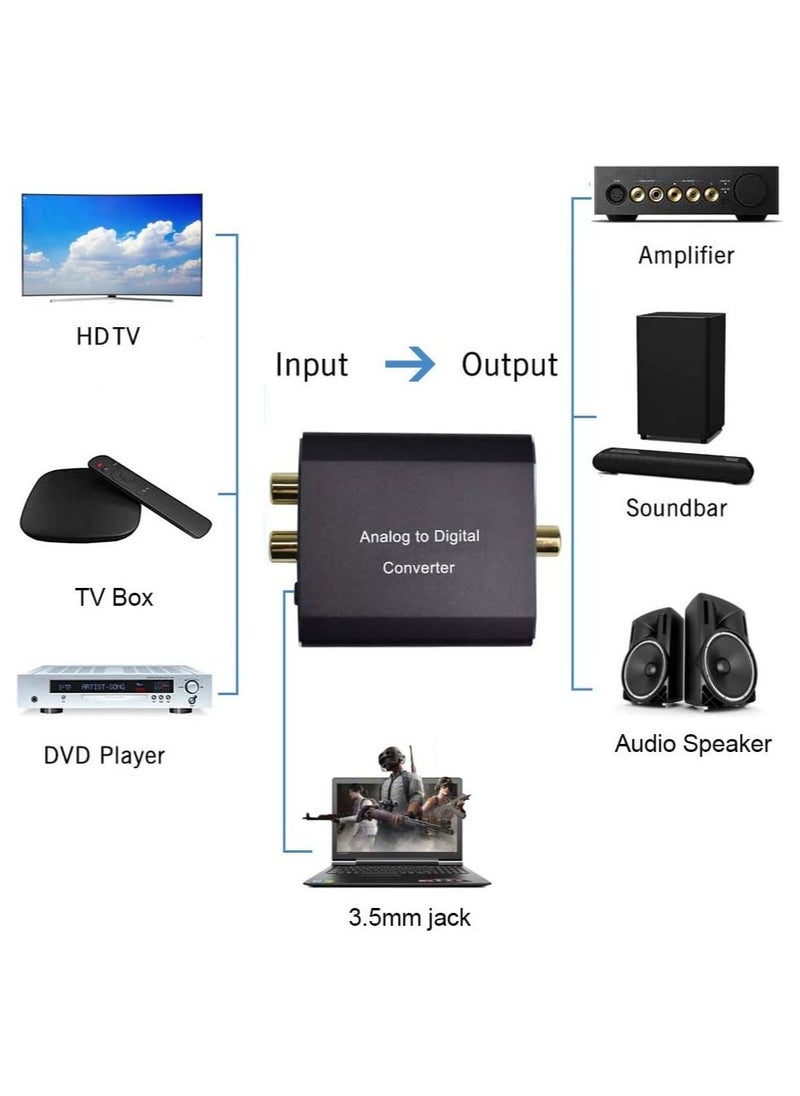 AMANKA - AMANKA Analogue to Digital Audio Converter with Optical Cable - Analogue to Digital Converter RCA RCA + 3.5 mm Audio Jack to Toslink / SPDIF Coaxial Audio Adapter for TV DVD Blu-Ray PS3 Xbox - Alumini - Image 1