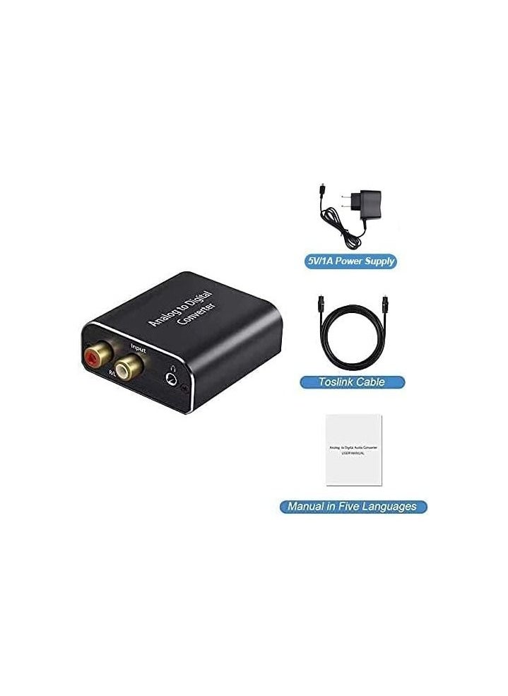 AMANKA - AMANKA Analogue to Digital Audio Converter with Optical Cable - Analogue to Digital Converter RCA RCA + 3.5 mm Audio Jack to Toslink / SPDIF Coaxial Audio Adapter for TV DVD Blu-Ray PS3 Xbox - Alumini - Image 1