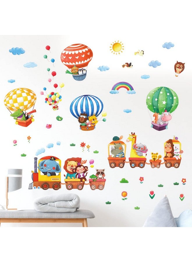 Decowall Ds8006P8024 Animal Train And Hot Air Balloons Kids Wall Stickers Wall Decals Peel And Stick Removable Wall Stickers For Kids Nursery Bedroom Living Room (Small) Décor - Image 1