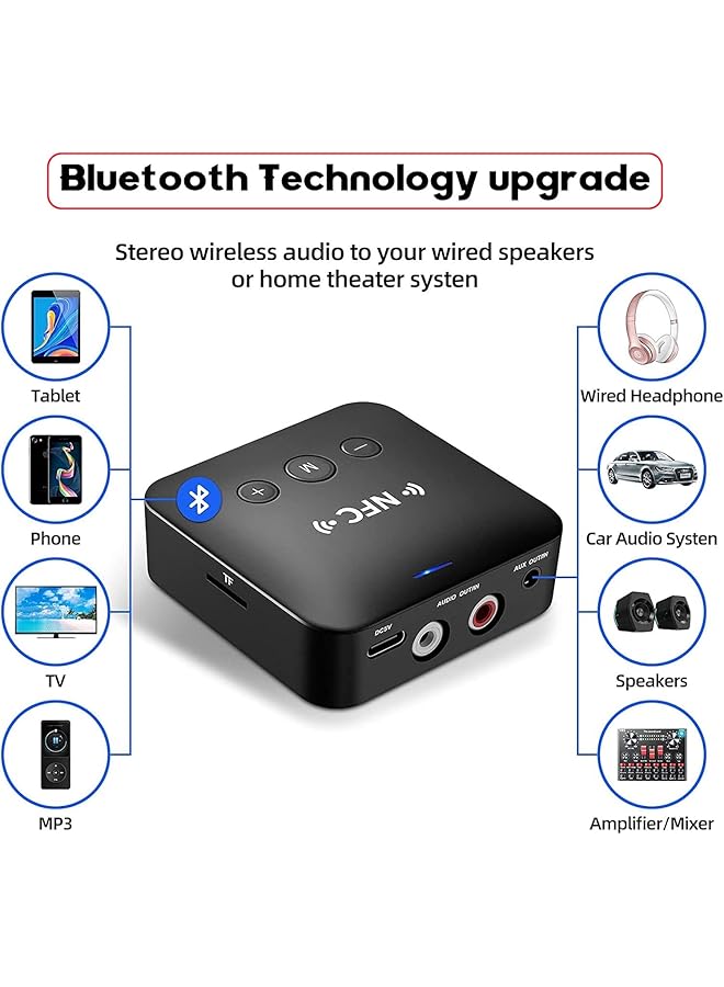 Excefore Bluetooth 5.0 Transmitter And Receiver, 3.5Mm Wireless Audio Adapter, Black, 2-In-1 Wireless Bluetooth Adapter For Tv Pc Home Sound System Car - Image 3