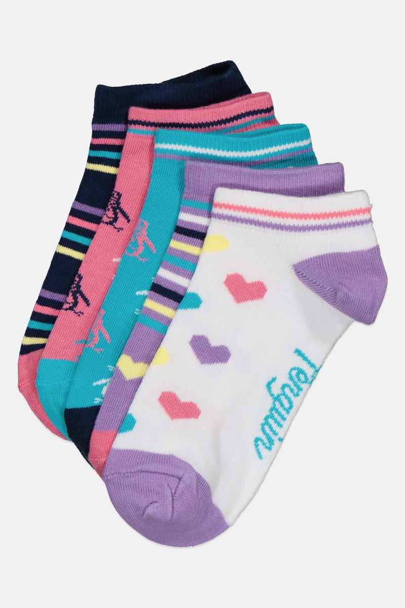 Original Penguin Kids Girl 5 Pairs Stripe Ankle Socks, Multicolor - Image 1