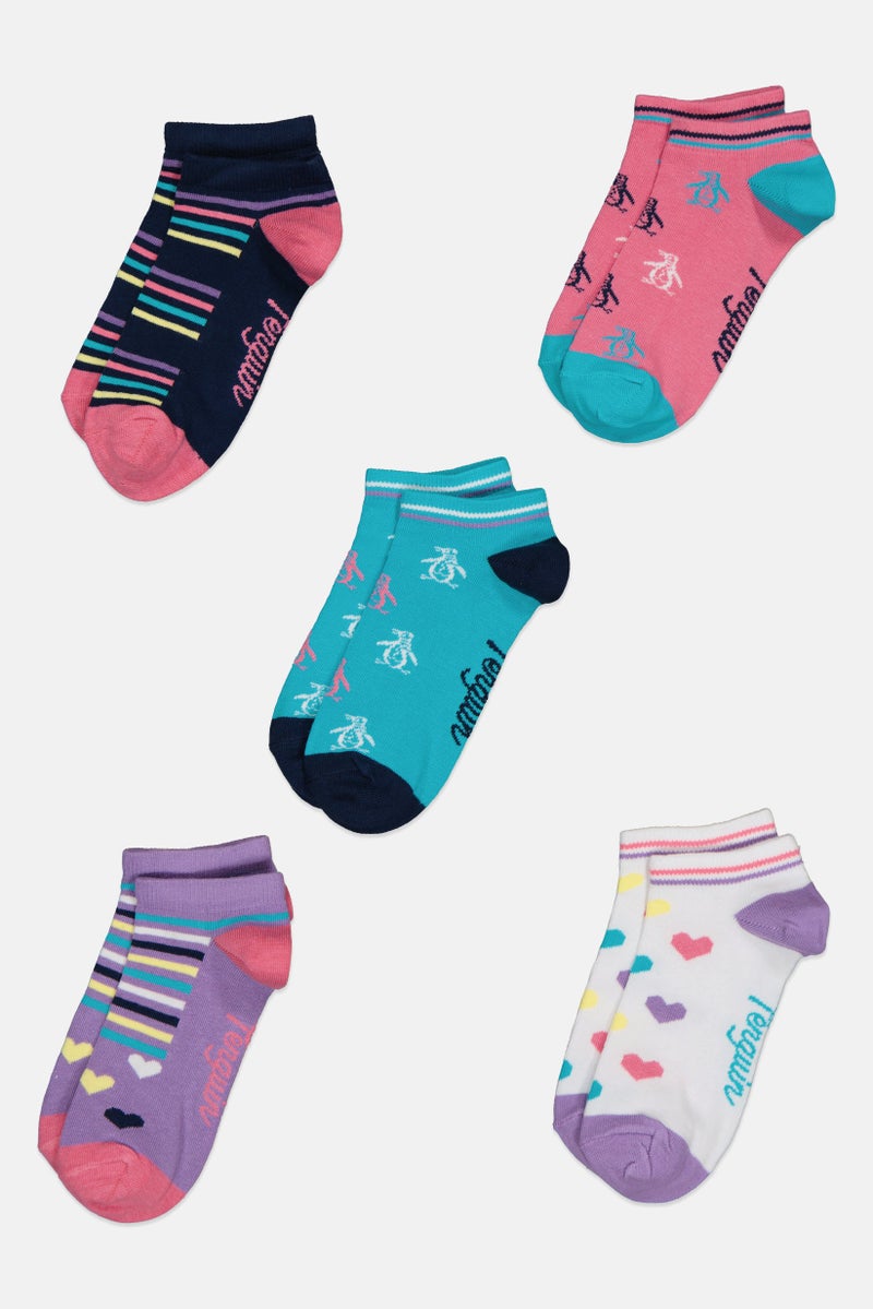 Original Penguin Kids Girl 5 Pairs Stripe Ankle Socks, Multicolor - Image 3