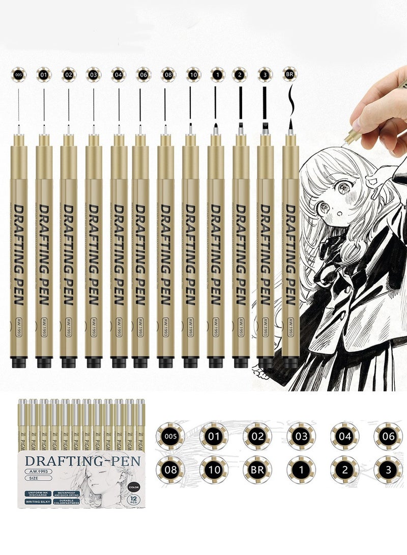 Bukela 12 Black Drawing Pens, Liquid Fineliner Pens, Art Pens Set, Waterproof Pens, Quick Drying Micro Fine Point Drawing Pens for Artist,Manga Pens,for Sketching,Technical Drawing - Image 1