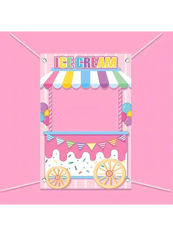 Sweet Ice Cream Shop Party Backdrop 59.1x39.4 Inch Polyester Banner for Birthday Photo Props Decor - Image 1