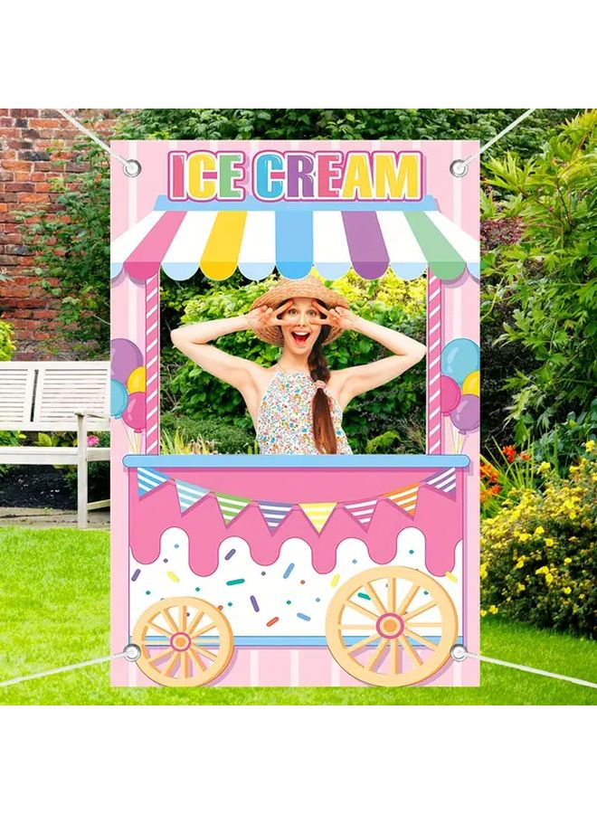 Sweet Ice Cream Shop Party Backdrop 59.1x39.4 Inch Polyester Banner for Birthday Photo Props Decor - Image 2